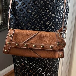 Classic Tan Leather Crossbody Bag with Stud Detail